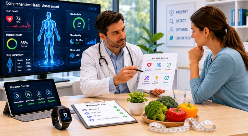 Modern health consultation with digital dashboard